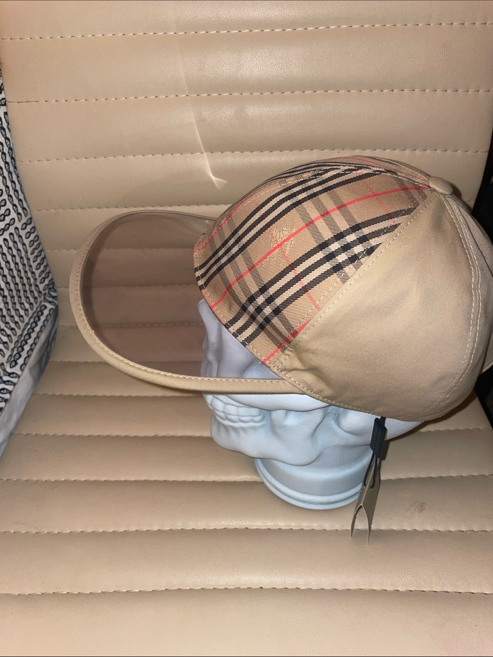 Burberry Tan Plaid Clear  Panel Baseball Cap - Picture 3 of 11